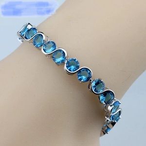 Sterling Silver Natural Blue AAA Crystal Bracelet